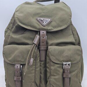 Prada Tessuto Drawstring Olive Green Backpack